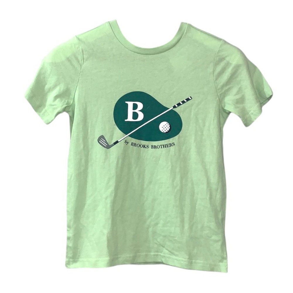 BROOKS BROTHERS NEW Boys Golf Graphic T-shirt Light Green 8Y Ribbed Crewneck